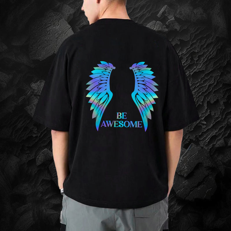 Reflective Wings “Be Awesome” Oversized T-Shirt – Black