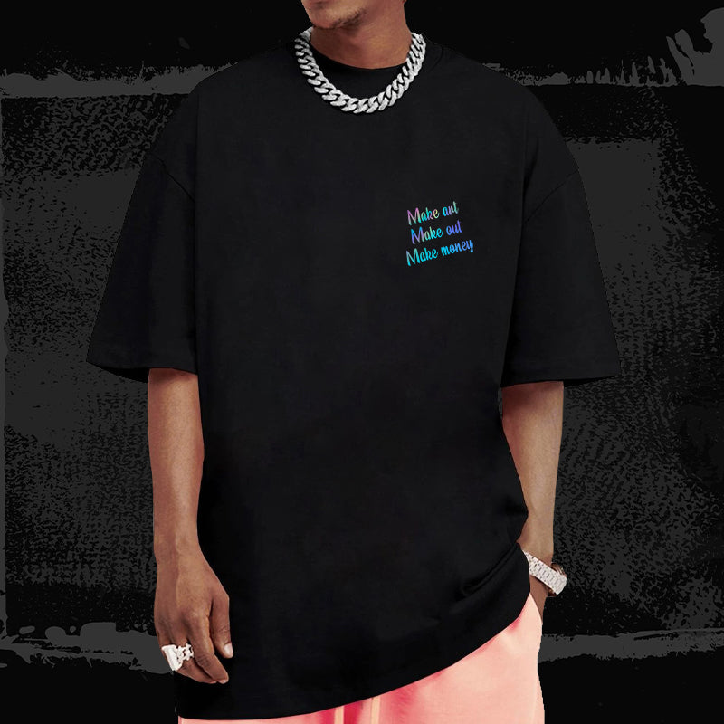Reflective Rainbow “Make Art. Make Out. Make Money.” Oversized T-Shirt – Black