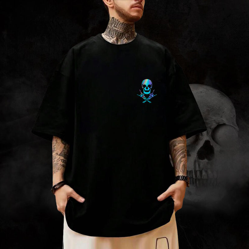 Skull with Crossed Hands Reflective Oversized T-Shirt