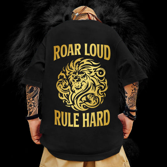 Roar Loud Rule Hard T-Shirt – Gold Foil Print | Oversized 240 GSM
