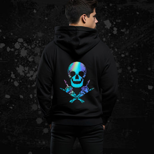 Reflective Hoodie Skull With Cross Hand